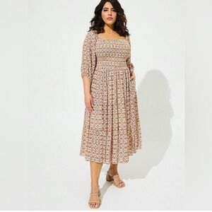 Torrid Women's Plus Size Midi Gauze Off the Shoulder Floral Tiered Dress Size 1X